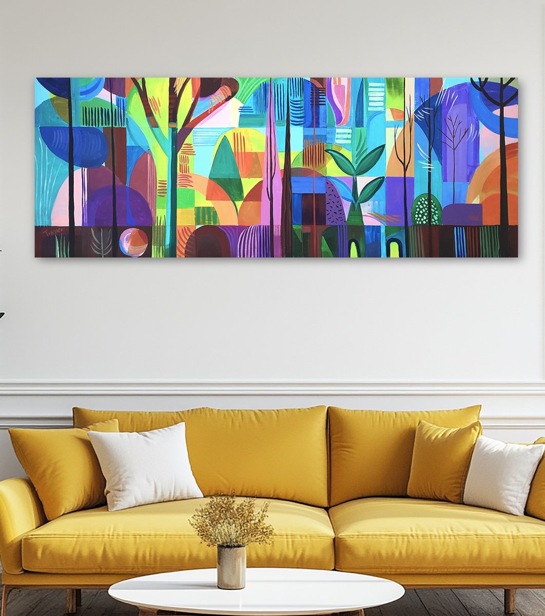 Abstract Landscape Acrylic Painting By Trayko Popov, 67 X 26", Whispering In Blue, Original Artwork