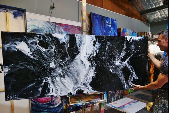 Black Cotton Candy 200cm x 80cm Black White Abstract Art