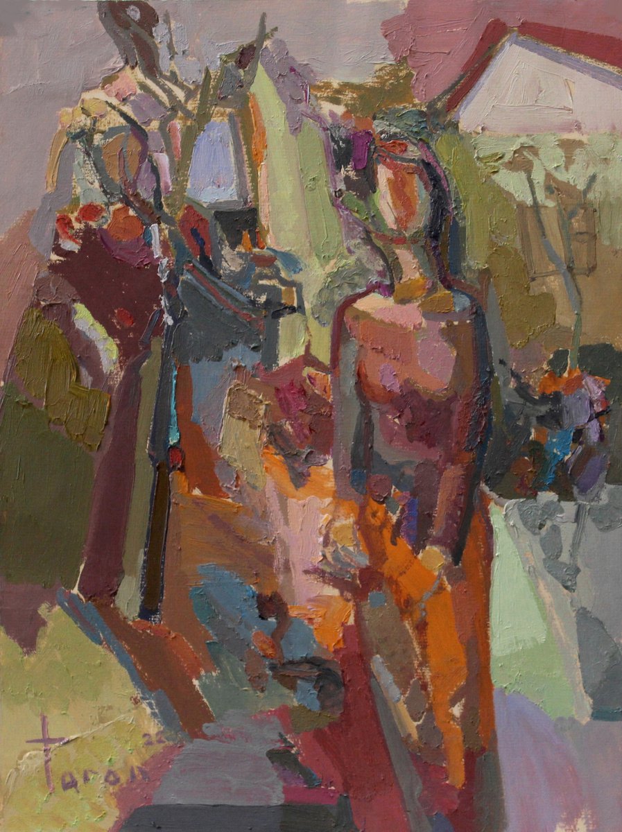 Abstract Portrait Oil Painting By Taron Khachatryan, 10 X 13", Expectation, Original Artwork