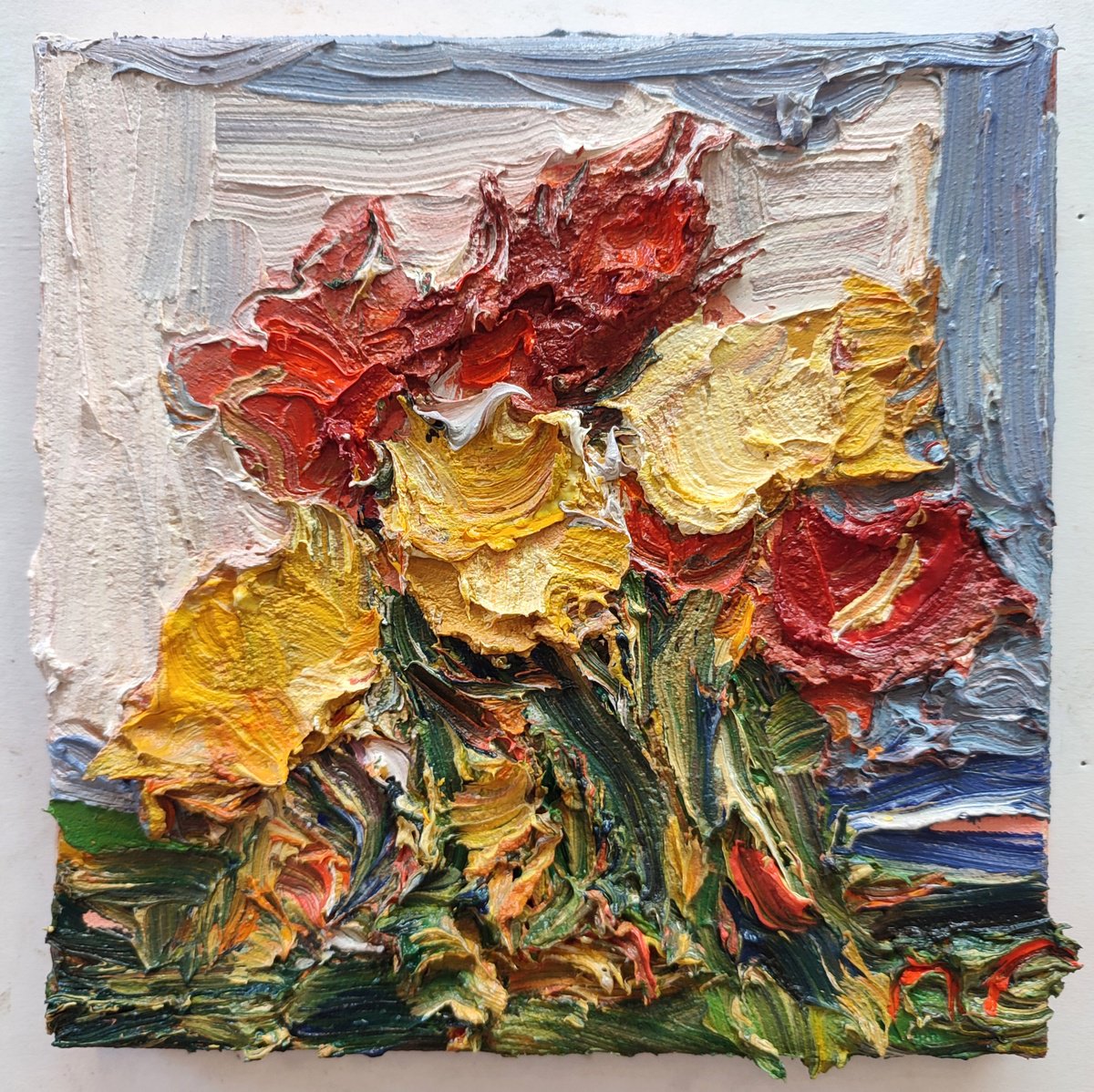 Impressionistic Botanical Oil Painting By Pavel Guliaev, 8 X 8", Flowers, Original Artwork