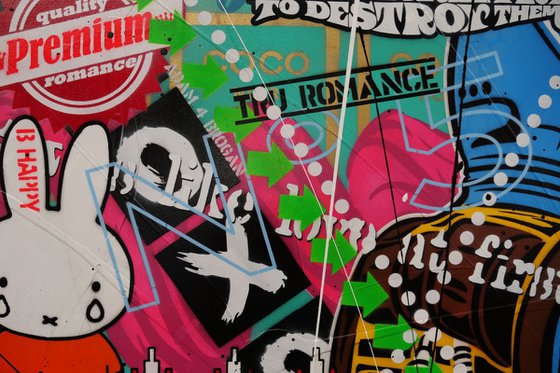 The Love Stuff 160cm x 60cm Kissing Space Cadets Textured Urban Pop Art