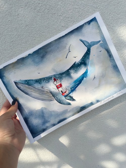 Whale With Lighthouse (small) by Evgenia Smirnova