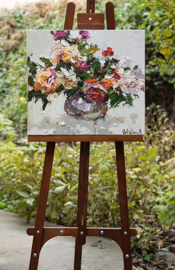 Roses in a vase  Still life painting- Original impasto oil painting