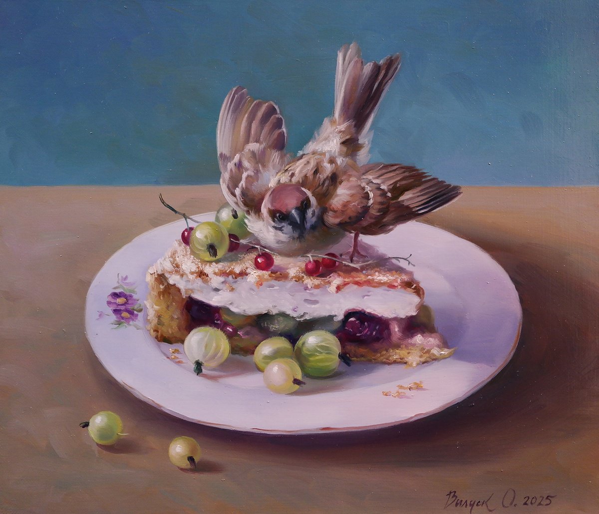 Illustrative Animal Oil Painting By Lena Vylusk, 14 X 12", "Sweet Temptation", Original Artwork