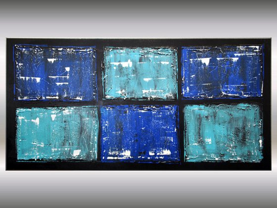 Blue Abstraction - abstract acrylic painting blue black turquoise deep textured canvas art wall art ready to hang