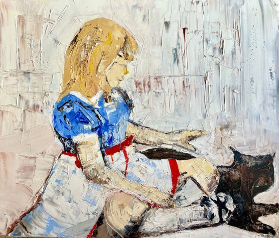 Little girl with cat