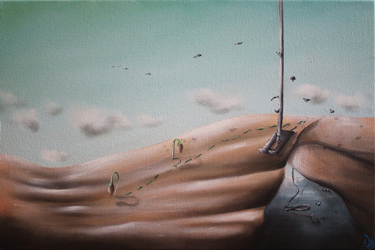 Surrealistic Landscape Oil Painting By Vanessa T Stefanova, 18 X 12", Sewing, Original Artwork