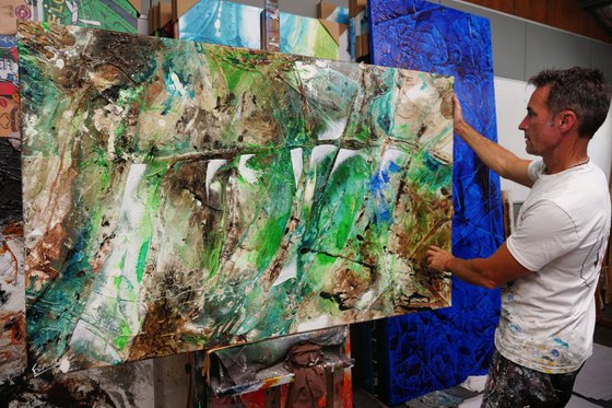 Palm Springs Bling 160cm x 100cm Green Rust Textured Abstract Art