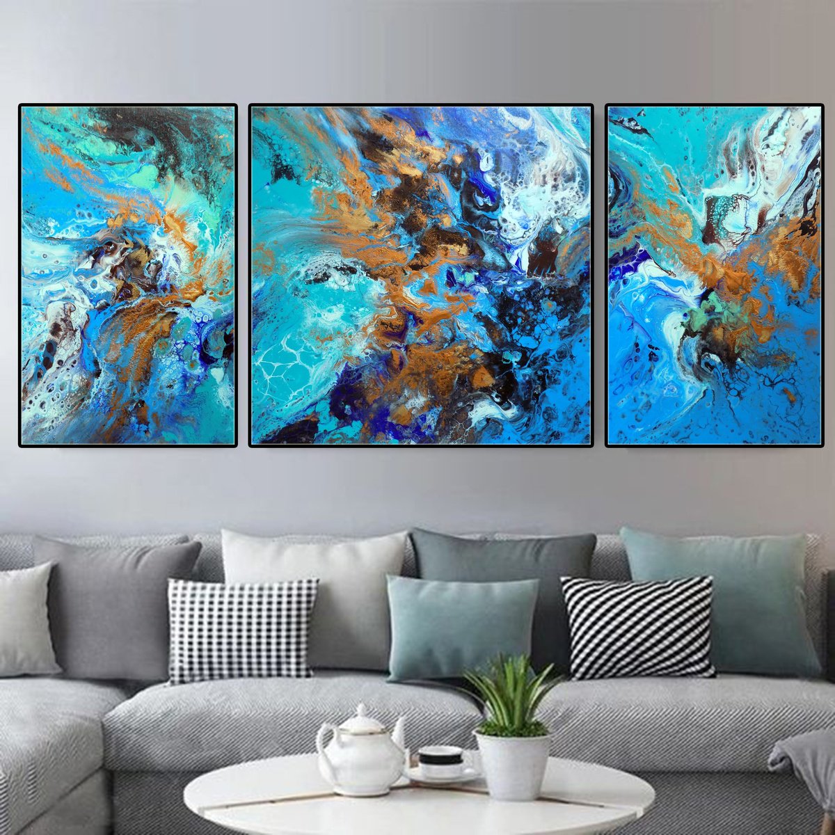 Abstract Acrylic Painting By Areti Ampi, 55 X 24, Above The Heavens, Original Artwork