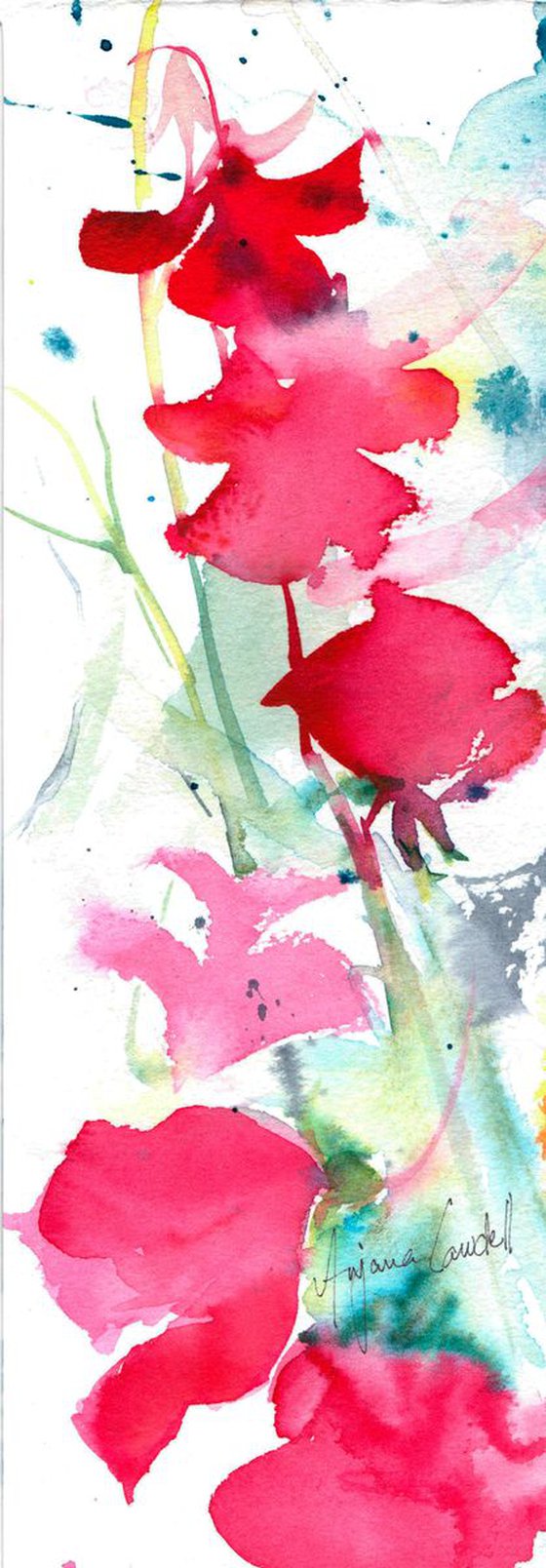 Sweetpea Painting, Floral Art, Original Watercolour painting, Abstract, Small painting, Contemporary Floral