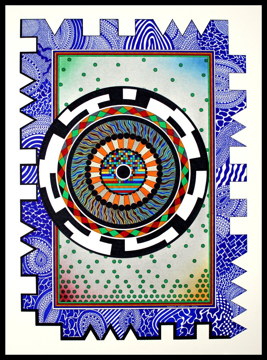 Geometric Abstract Ink Drawing By Knight Sherring, 22 X 30", My Minds Eye., Original Artwork