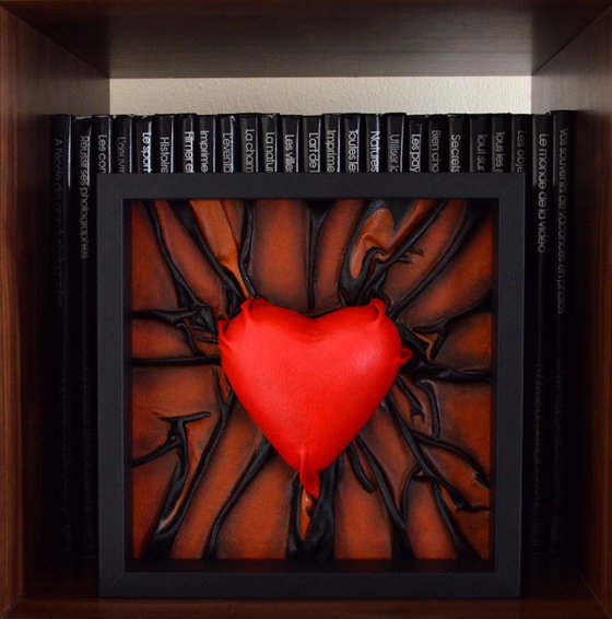 Lovers Heart 39 - Original Framed Leather Sculpture Painting Perfect for Gift