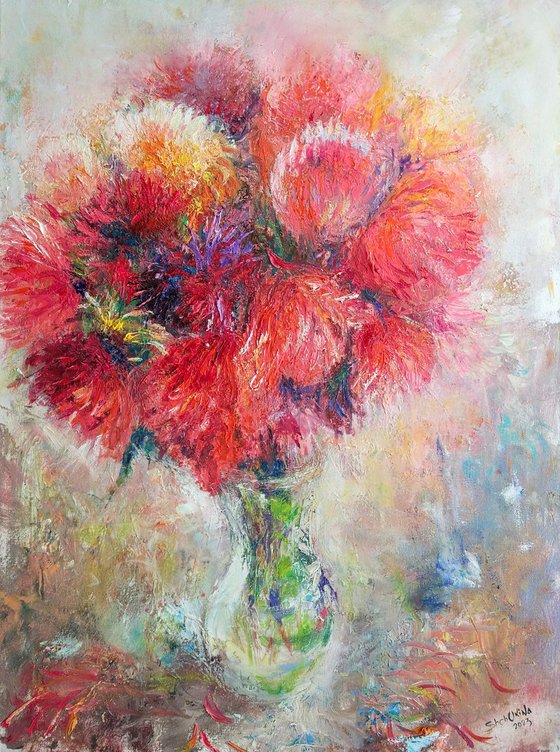 Bouquet on white  60x80 cm . Large Bouquet a la prima . Original oil painting