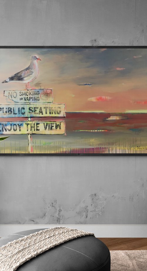 XXL Super Big Painting - "ENJOY THE VIEW" - Pop Art - Seascape - California - Bird - Seagull by Yaroslav Yasenev