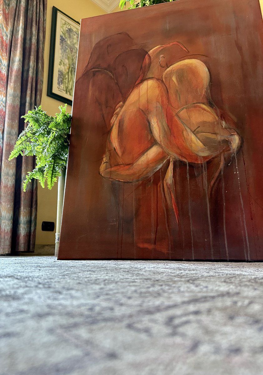 Expressive Portrait Acrylic Painting By Roberta Cervelli, 28 X 39", Breath, Original Artwork