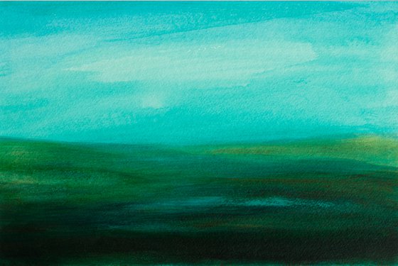 Blue landscape with turquoise - Ready to frame.