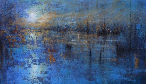 "Harbor of destroyed dreams -Moonlight for two, Please !!!" / Large size W 120x H 70cm