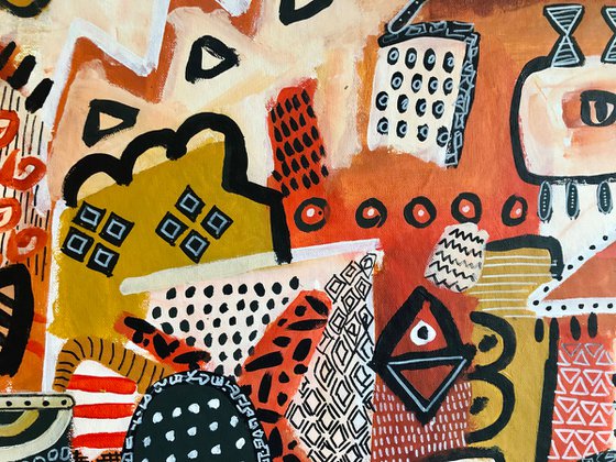 Landscape with red sun.