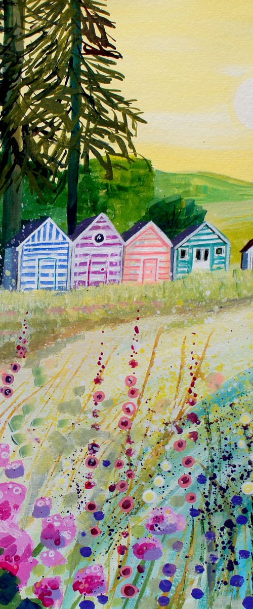 Evening Beach Huts by Julia  Rigby