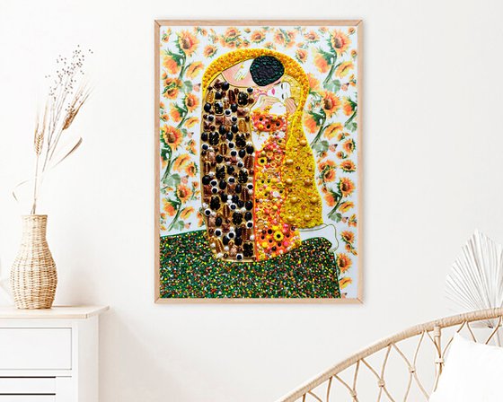 Sunflower kiss (Gustav Klimt inspired). Decorative mosaic & natural stones