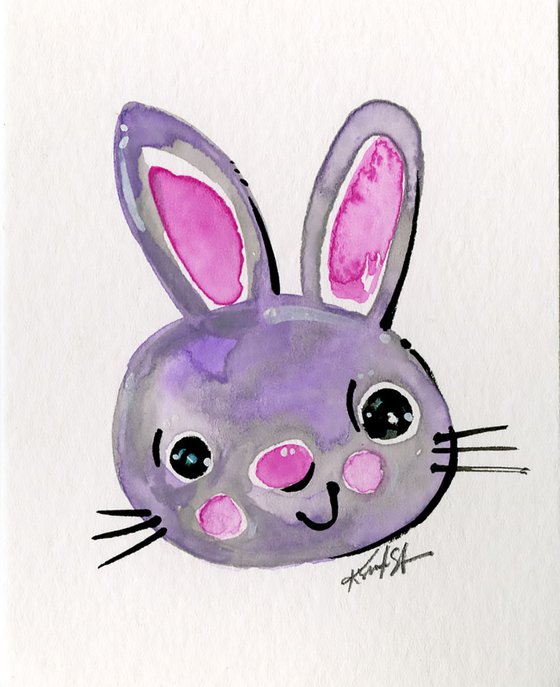 Purple Gray Bunny - Watercolor by Kathy Morton Stanion