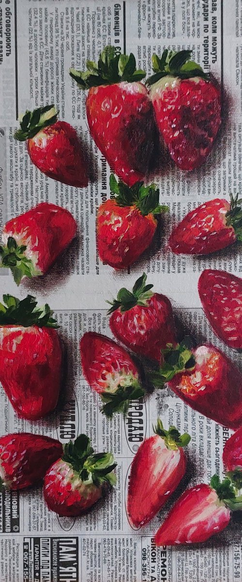 Strawberries on newspaper by Svitlana Brazhnikova