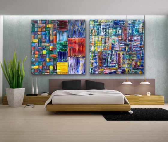 "Structural Integrity" - FREE International Shipping and Save As A Series - Original Xt Large PMS Abstract Diptych Oil Paintings On Canvas - 120" x 60"