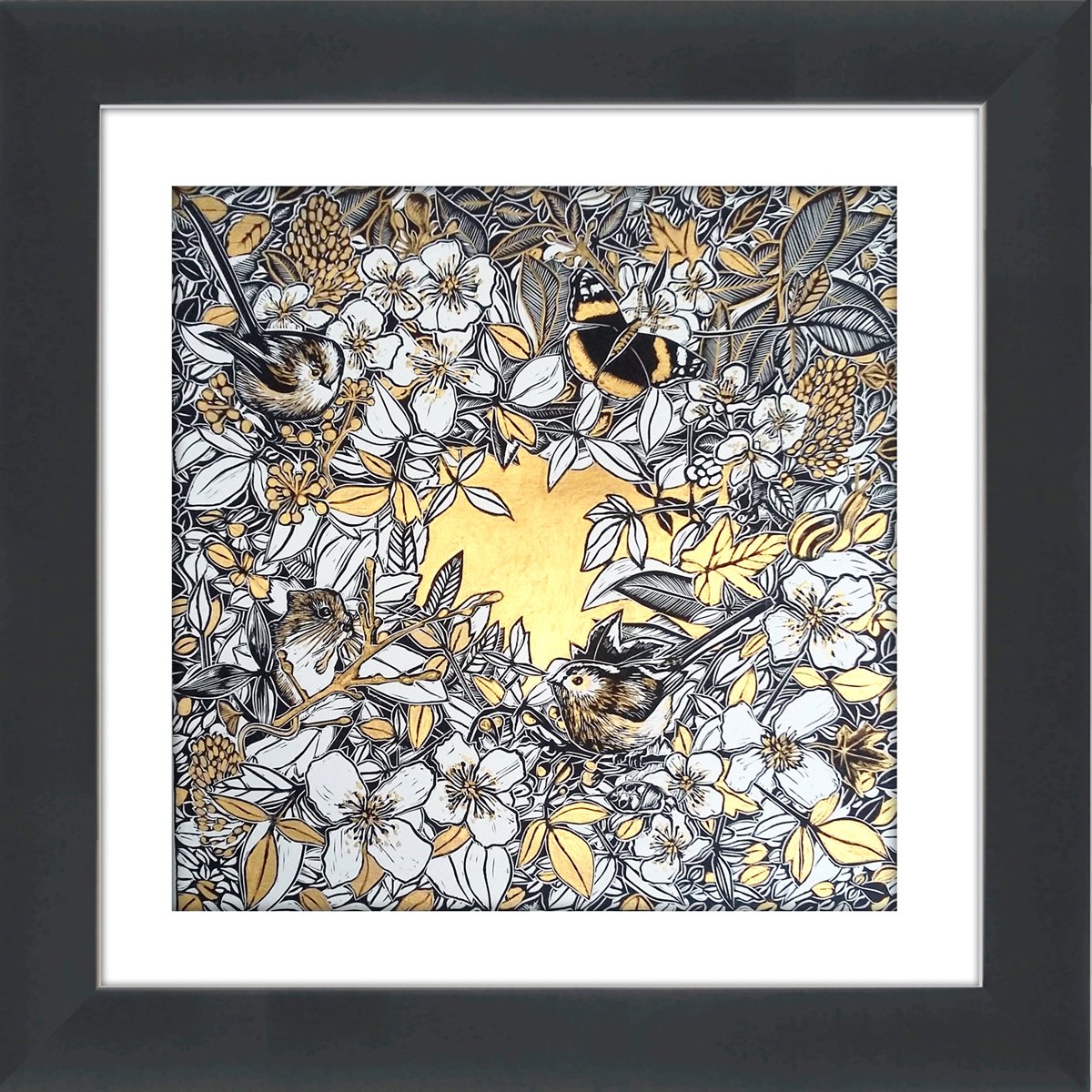 Illustrative Animal Linocut By Carolynne Coulson, 19 X 19, Tiny Fairy Tales (Golden), Original Artwork