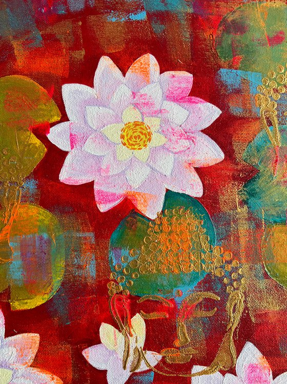 Zahra! Water Lilies with Buddha Art