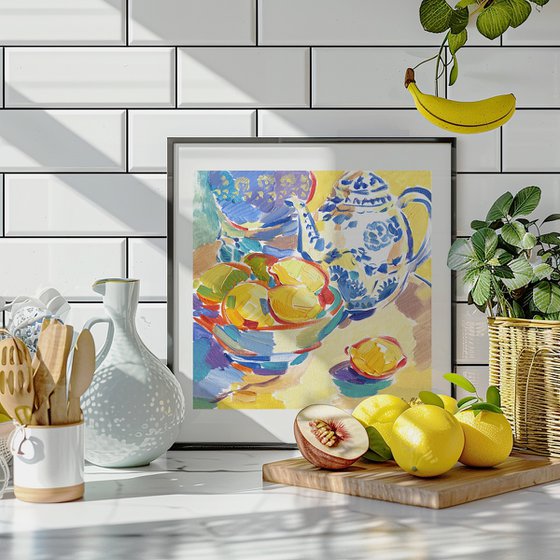 Still Life with Blue Teapot and Lemons