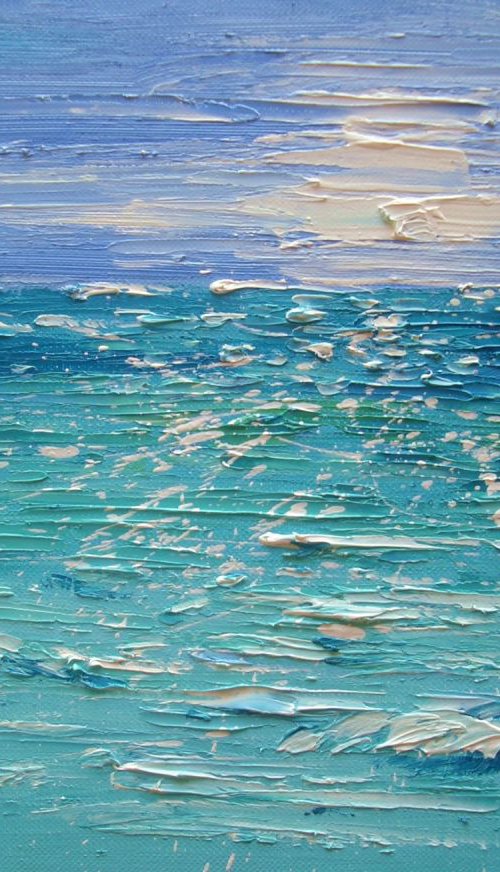 " SHADES OF BLUE ... " SEA original painting palette knife GIFT MODERN URBAN ART OFFICE ART DECOR HOME DECOR GIFT IDEA by Monika Luniak
