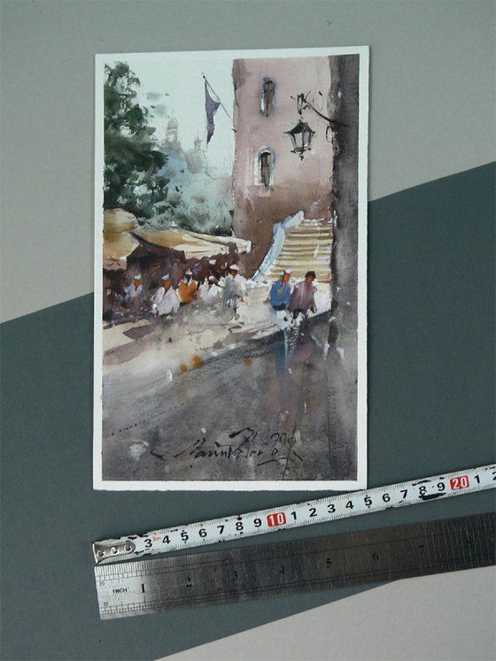 Venice street scene, watercolour on paper, 2022