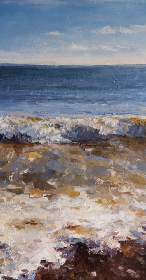 Sun on the ocean wave 2, original one of a kind oil on canvas seascape by Alexander Koltakov