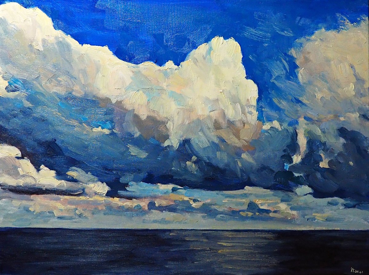 Impressionistic Landscape Oil Painting By Yuanyuan Liu, 31 X 24", Big Sky, Original Artwork
