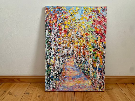 Colorful birch path