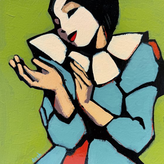 "Woman Clown" Original Painting Green