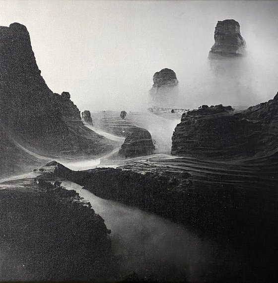 Mountains-2 it the fog 33x33 (2023) digital by Elena Troyanskaya