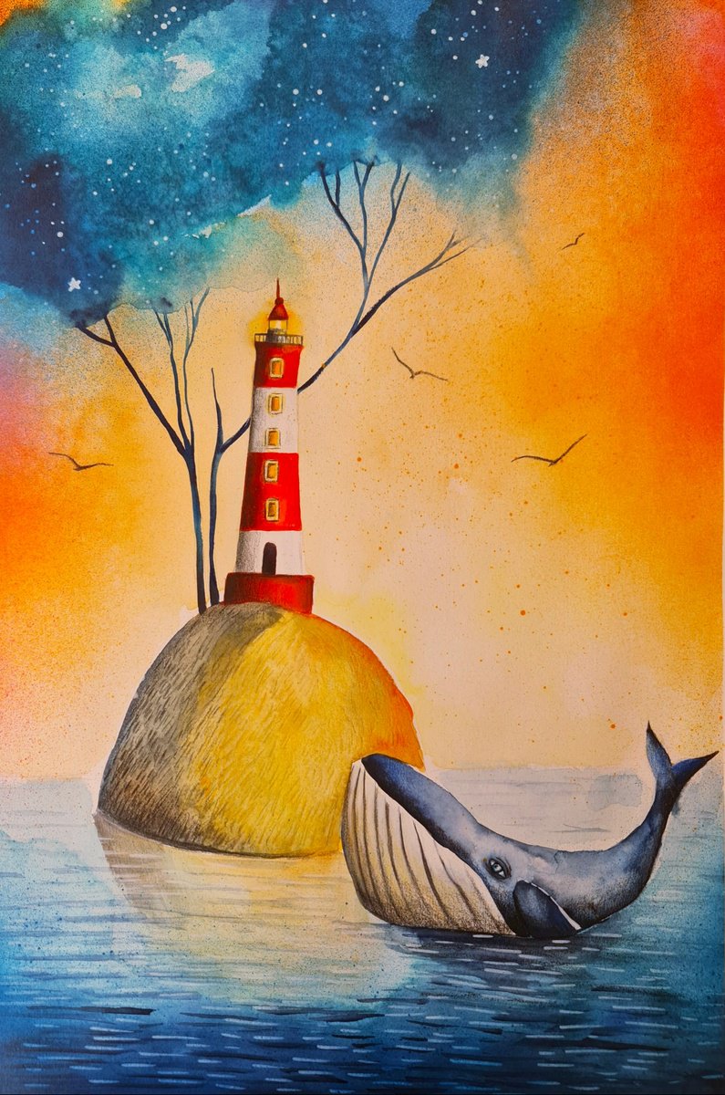 Surrealistic Landscape Watercolour By Evgenia Smirnova, 15 X 22, Harbor Of The Soul, Original Artwork