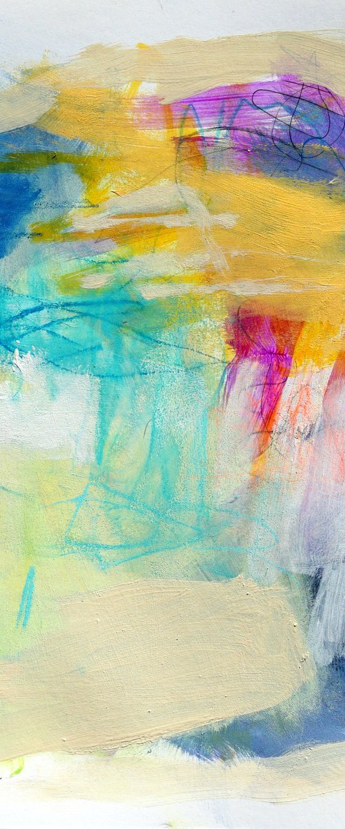 Mostly Memories 12x12" Small Light Colorful Abstract Expressionist Painting on Paper by Kerri McCabe