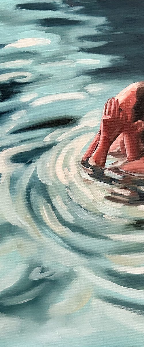 Swimming in Lake - Swimmer Woman in Water Painting by Daria Gerasimova