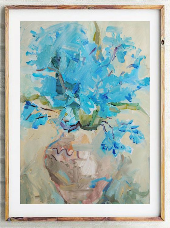Blue Flowers. Cornflowers.  Impressionist art. Home/ Office Decor Idea.