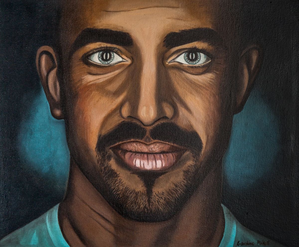 Photorealistic Portrait Oil Painting By Caroline Millott, 24 X 20, Blue Eyed Man, Original Artwork