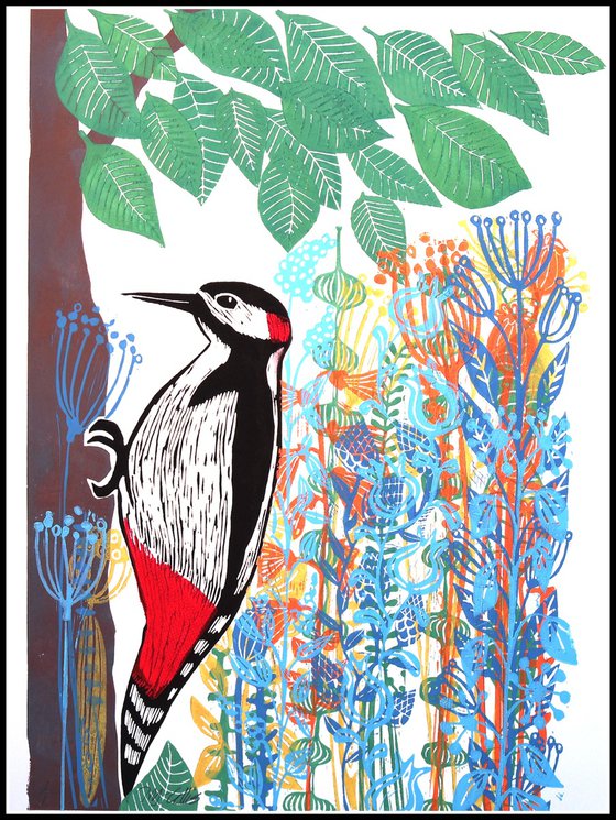 Woodpecker and Flowers