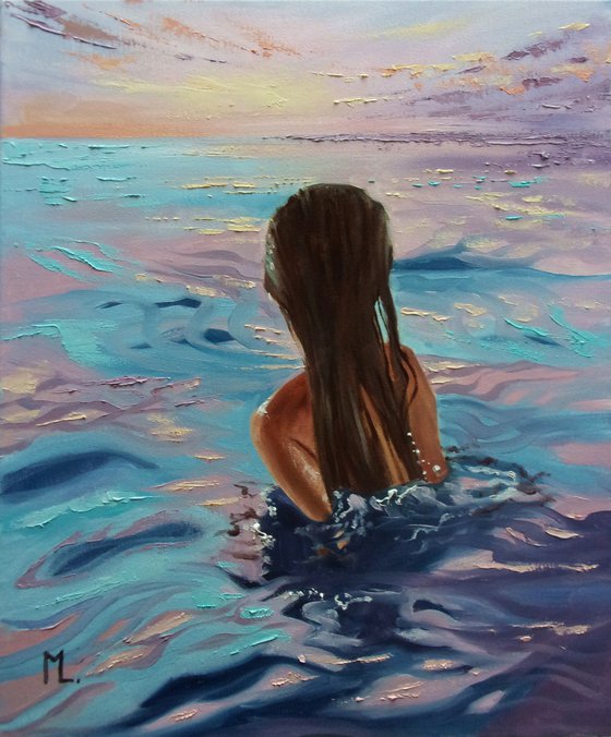 " HOLIDAY SKY " 50 x 60 cm SWIMMING SEA original painting  PARADISE GIFT MODERN URBAN ART OFFICE ART DECOR HOME DECOR GIFT IDEA