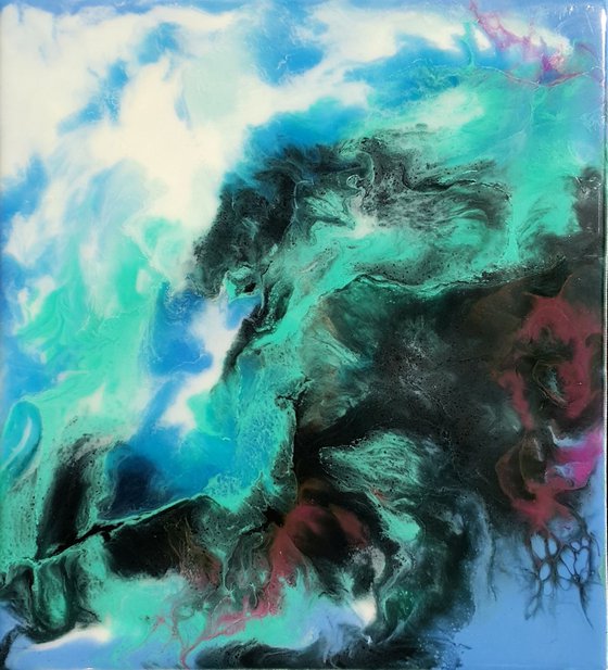 Abstract painting contemporary art  " Environment ", resin on canvas