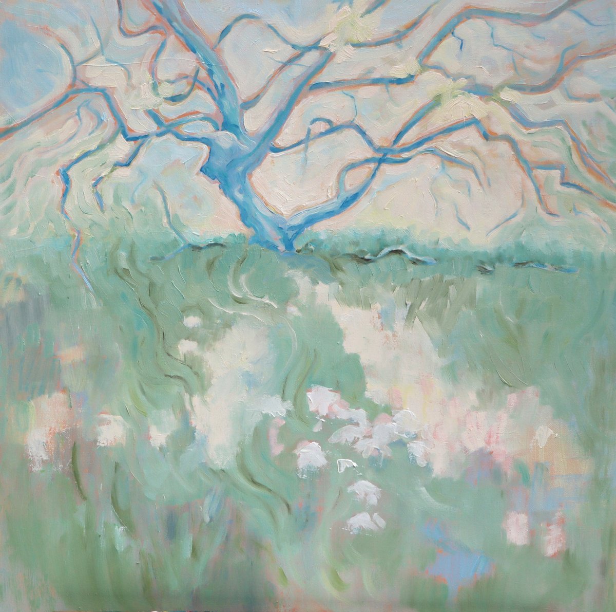 Early Spring Meadow By Mary Kemp, 16 X 16, Artwork For Sale On Artfinder