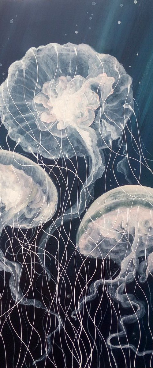 Three Jellyfish - Jellyfish De by Olga Beliaeva Watercolour