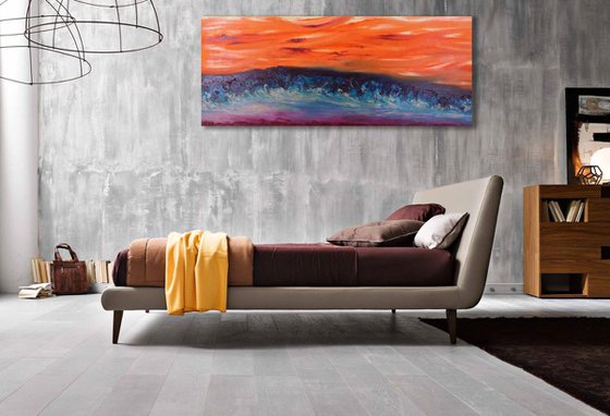 Restless calm - 110x45 cm, LARGE XXL, Original abstract painting, oil on canvas,