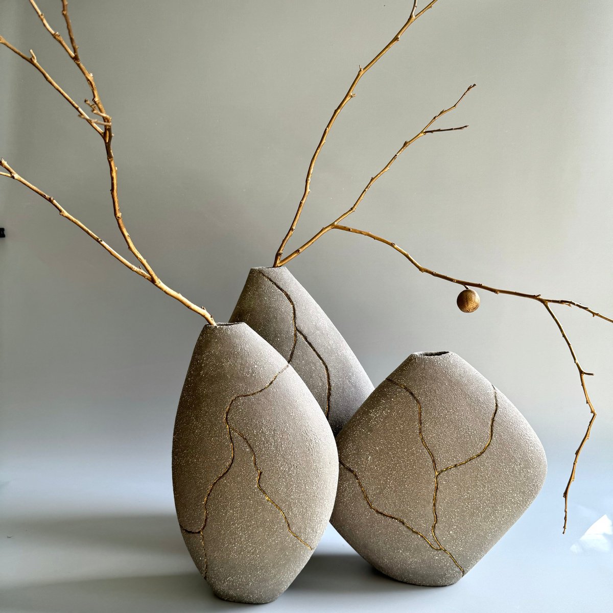 Geometric Abstract Clay Sculpture By Ceramicabeli Alexandra Beliba, 20 X 18, Golden Currents V28-2024, Original Artwork