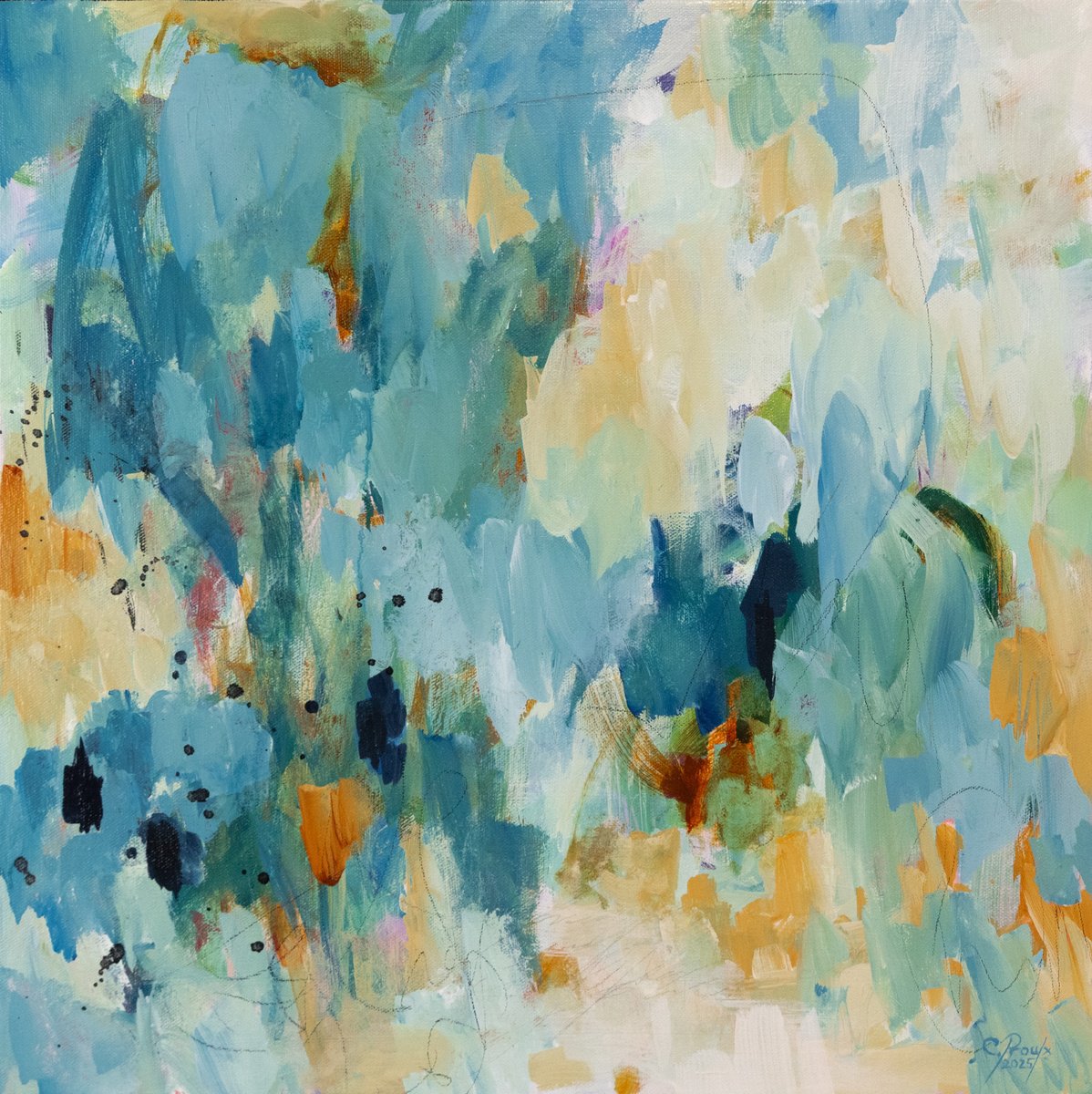 Abstract Painting By Chantal Proulx, 18 X 18, Les Jours Tranquilles, Original Artwork